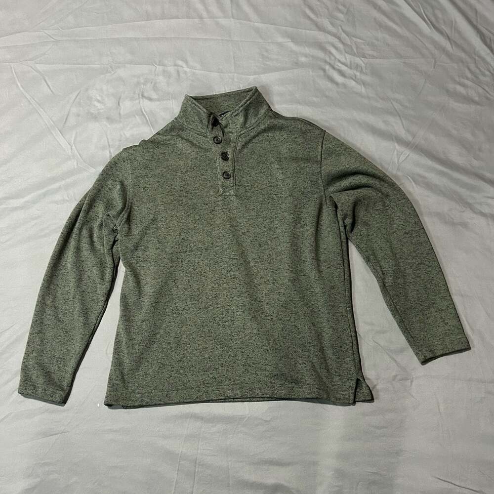 St. John's Bay Men's Olive Green Melange Mock Neck Button Henley Size M